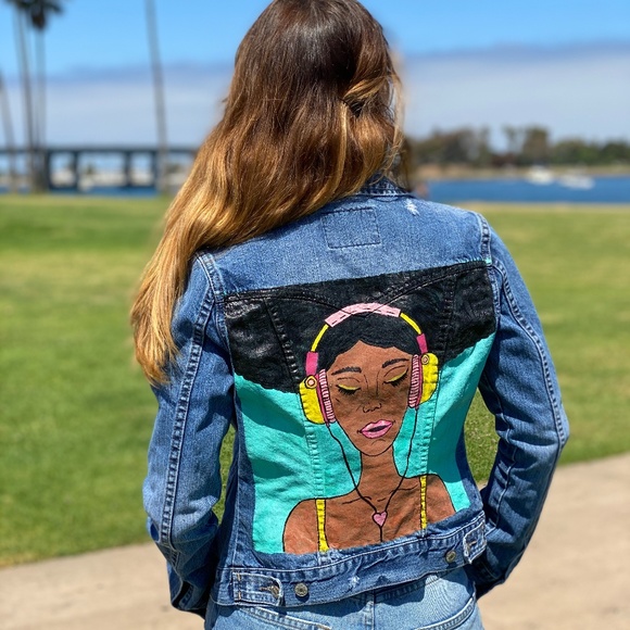 Afro DJ handprinted jacket - wearable art - Picture 3 of 7